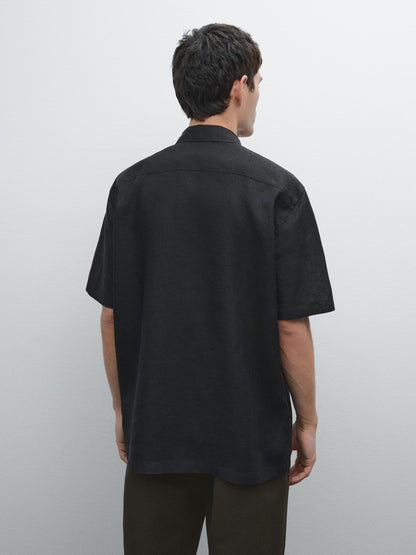 Black Linen Shirt – Relaxed Fit Half Sleeves