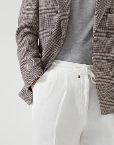 Men's Relaxed Fit Linen-Blend Drawstring Trousers - White