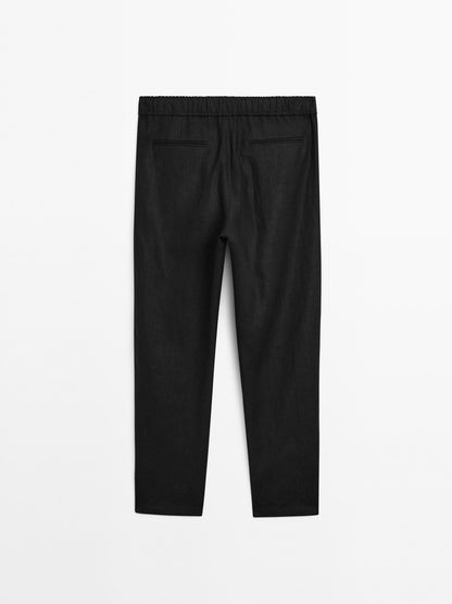 Black Linen Drawstring Pants Relaxed Fit Summer Bottoms for Effortless Comfort