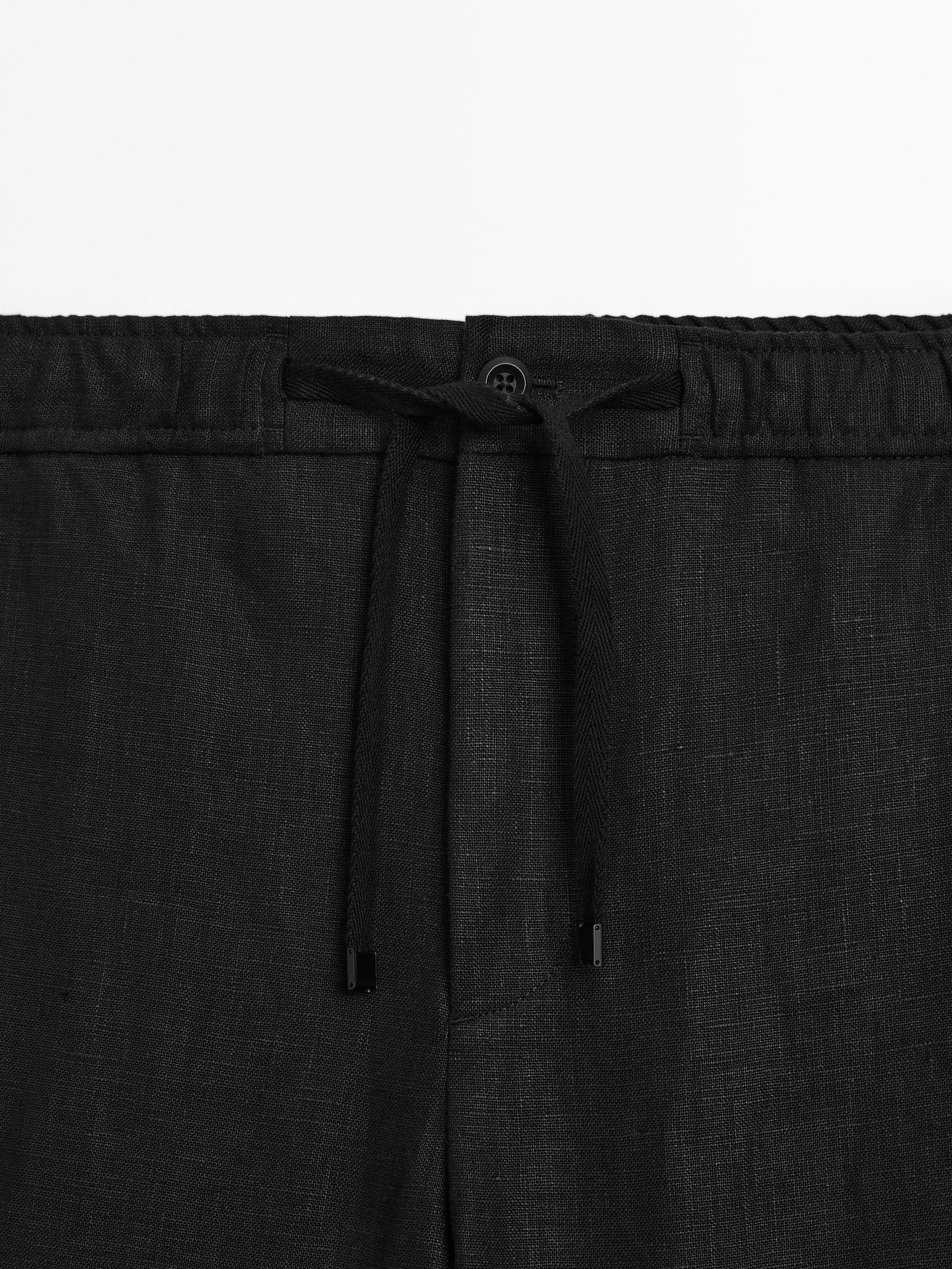 Black Linen Drawstring Pants Relaxed Fit Summer Bottoms for Effortless Comfort