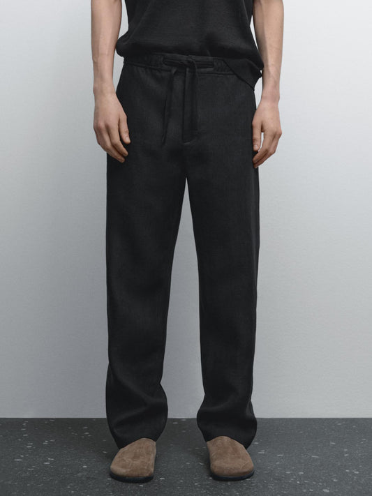 Black Linen Drawstring Pants – Relaxed Fit Summer Bottoms for Effortless Comfort