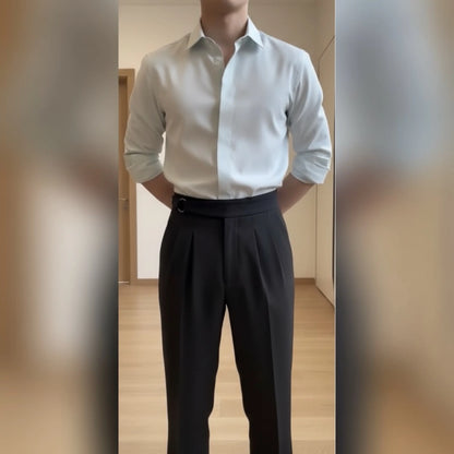 Midnight High-Waisted Trousers Double Pleats with D-Ring Side Adjusters