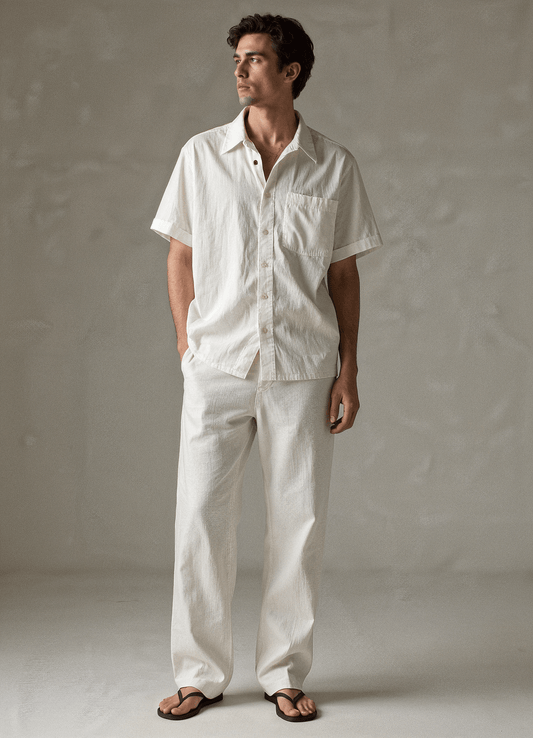 Men’s White Linen Co-ords set – Breathable & Stylish Two-Piece Outfit