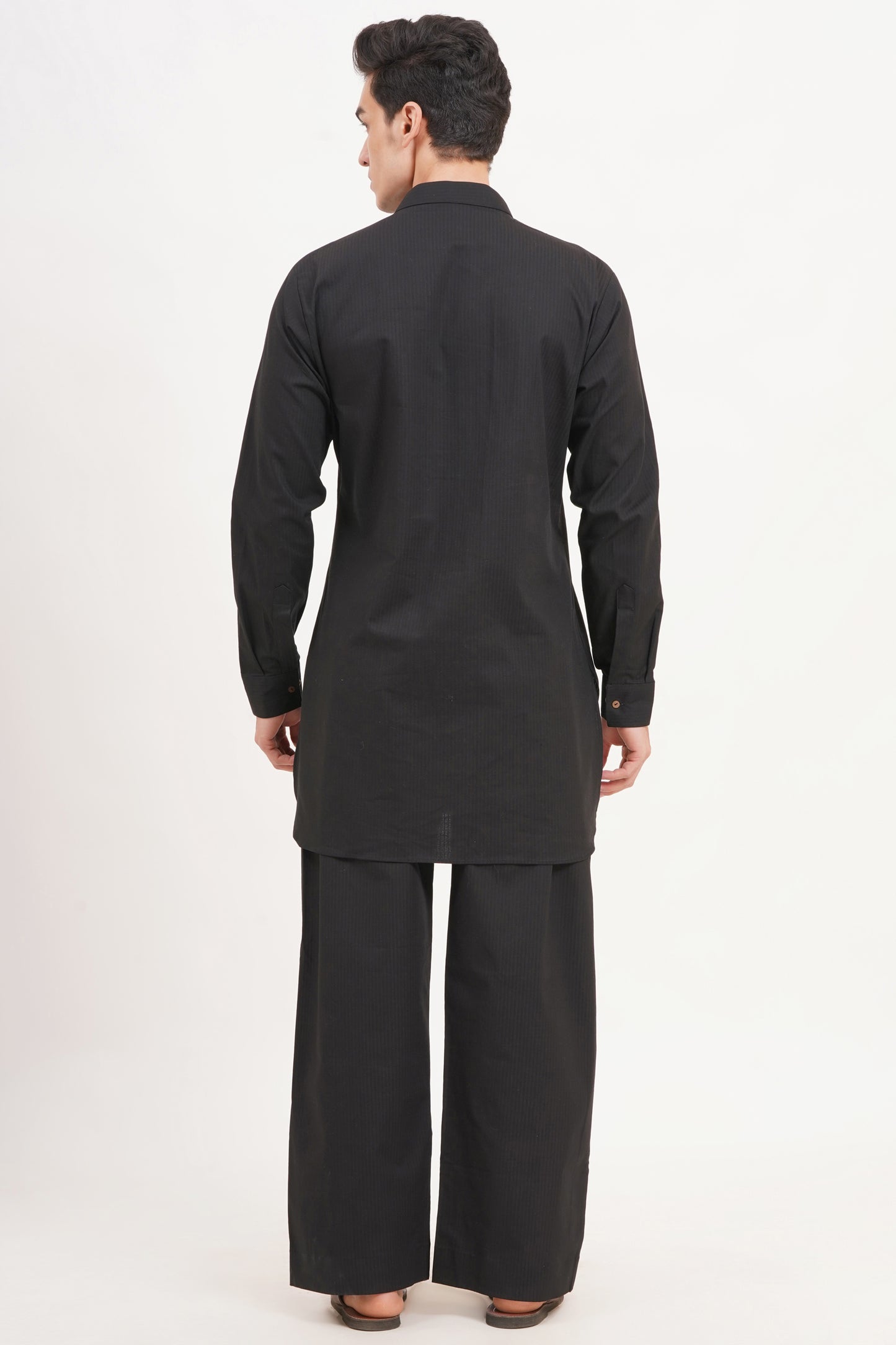 Men’s Black Kurta Set Timeless Elegance in a Luxe Linen Blend - Adam Spirit