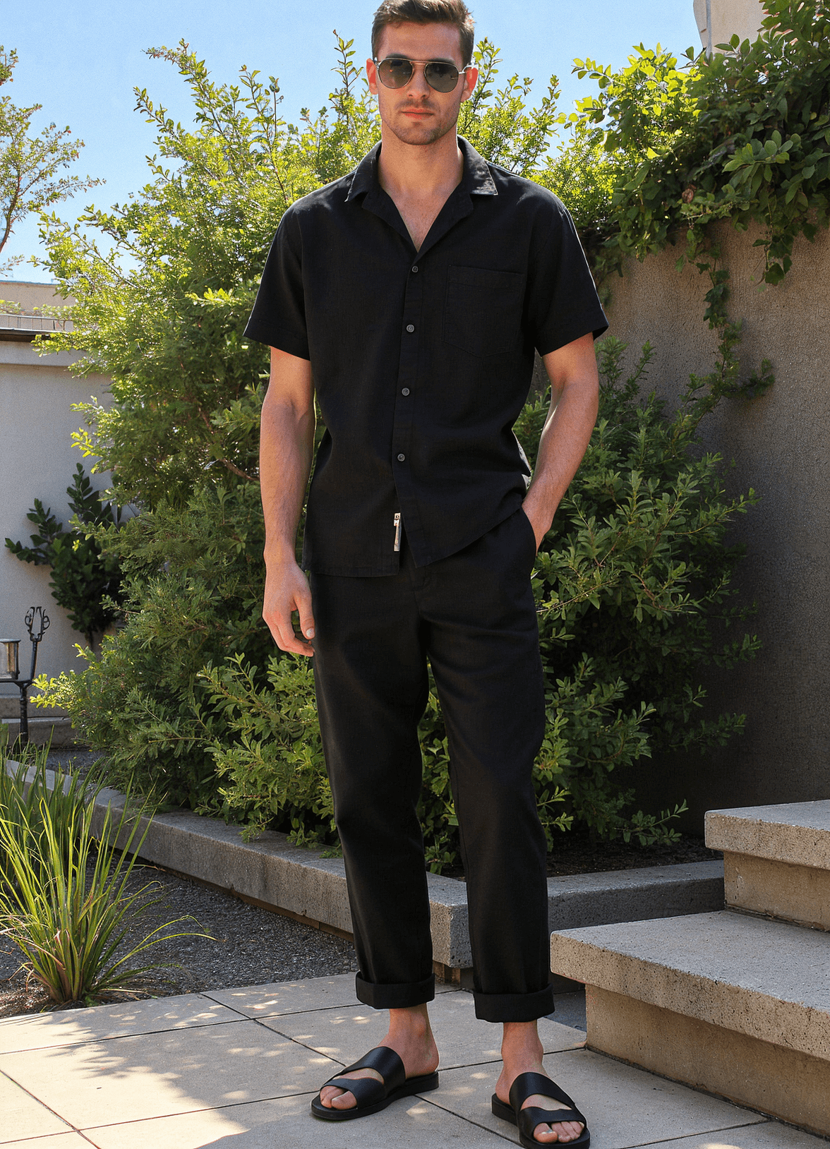 Men’s Black Linen Co-ords set  Breathable & Stylish Two-Piece Outfit - Adam Spirit