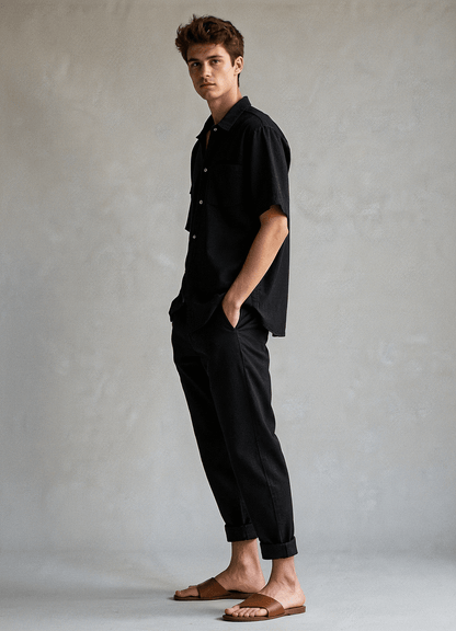 Men’s Black Linen Co-ords set  Breathable & Stylish Two-Piece Outfit - Adam Spirit