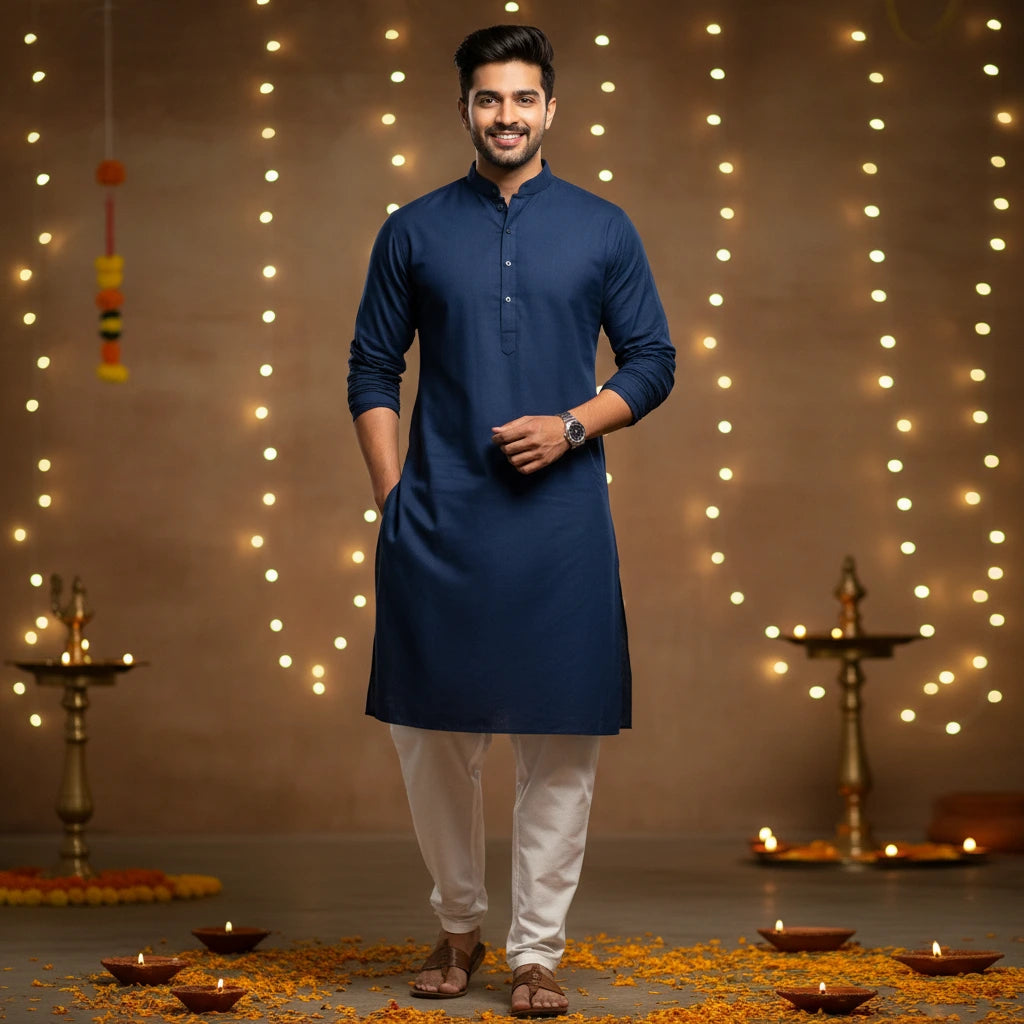 Men’s Blue Kurta Pajama Set – Elegant Ethnic Wear for Weddings, Festive, and Traditional Occasions - Adam Spirit