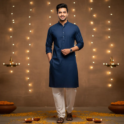 Men’s Blue Kurta Pajama Set – Elegant Ethnic Wear for Weddings, Festive, and Traditional Occasions - Adam Spirit