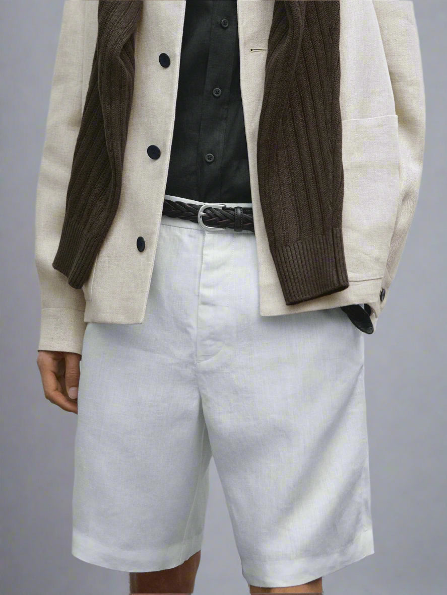 Men's Linen Shorts  Tailored Summer Fit with Elastic Waistband - Adam Spirit