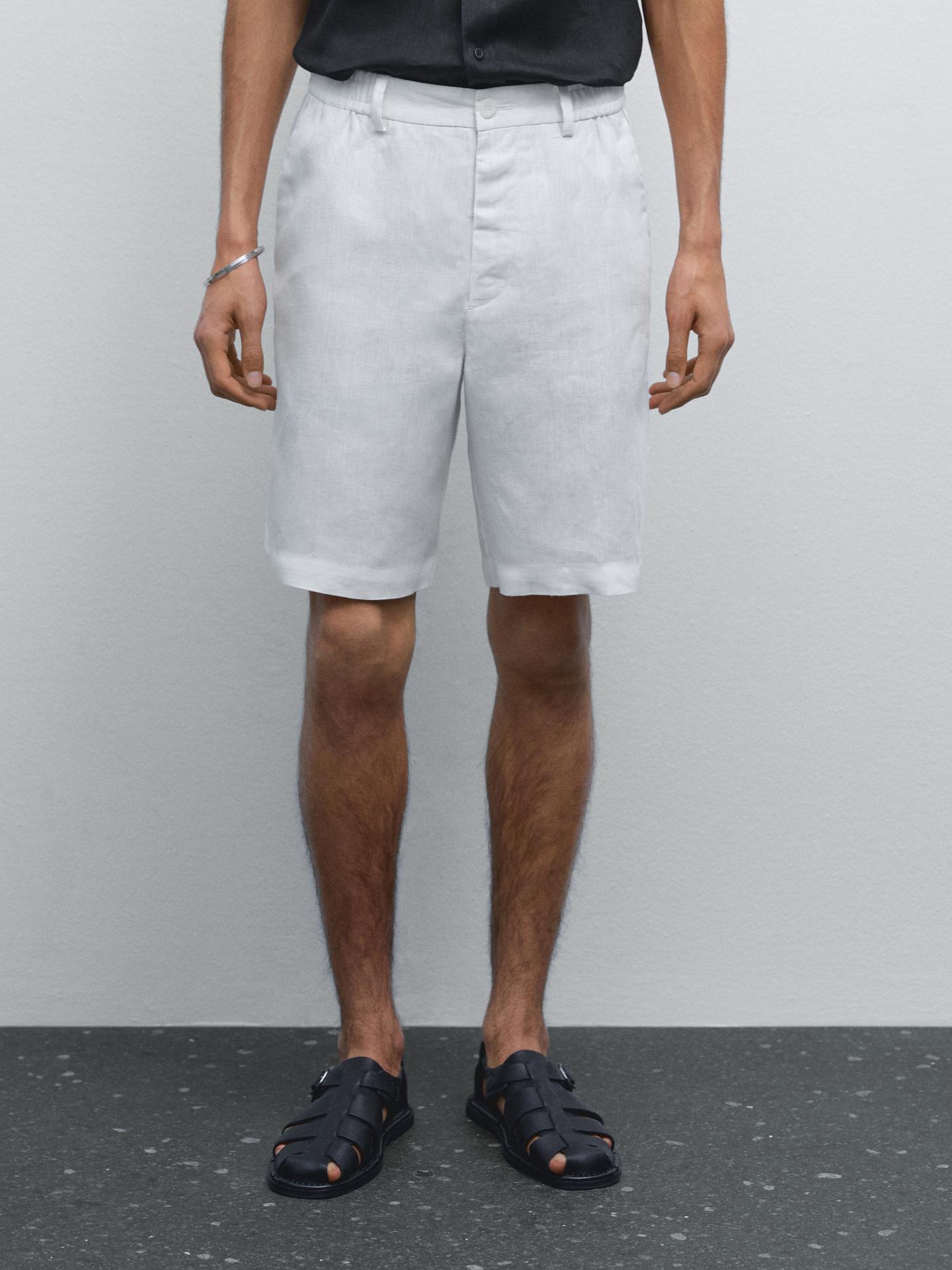 Men's Linen Shorts  Tailored Summer Fit with Elastic Waistband - Adam Spirit