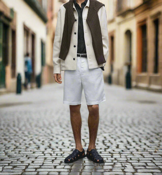 Men's Linen Shorts  Tailored Summer Fit with Elastic Waistband - Adam Spirit