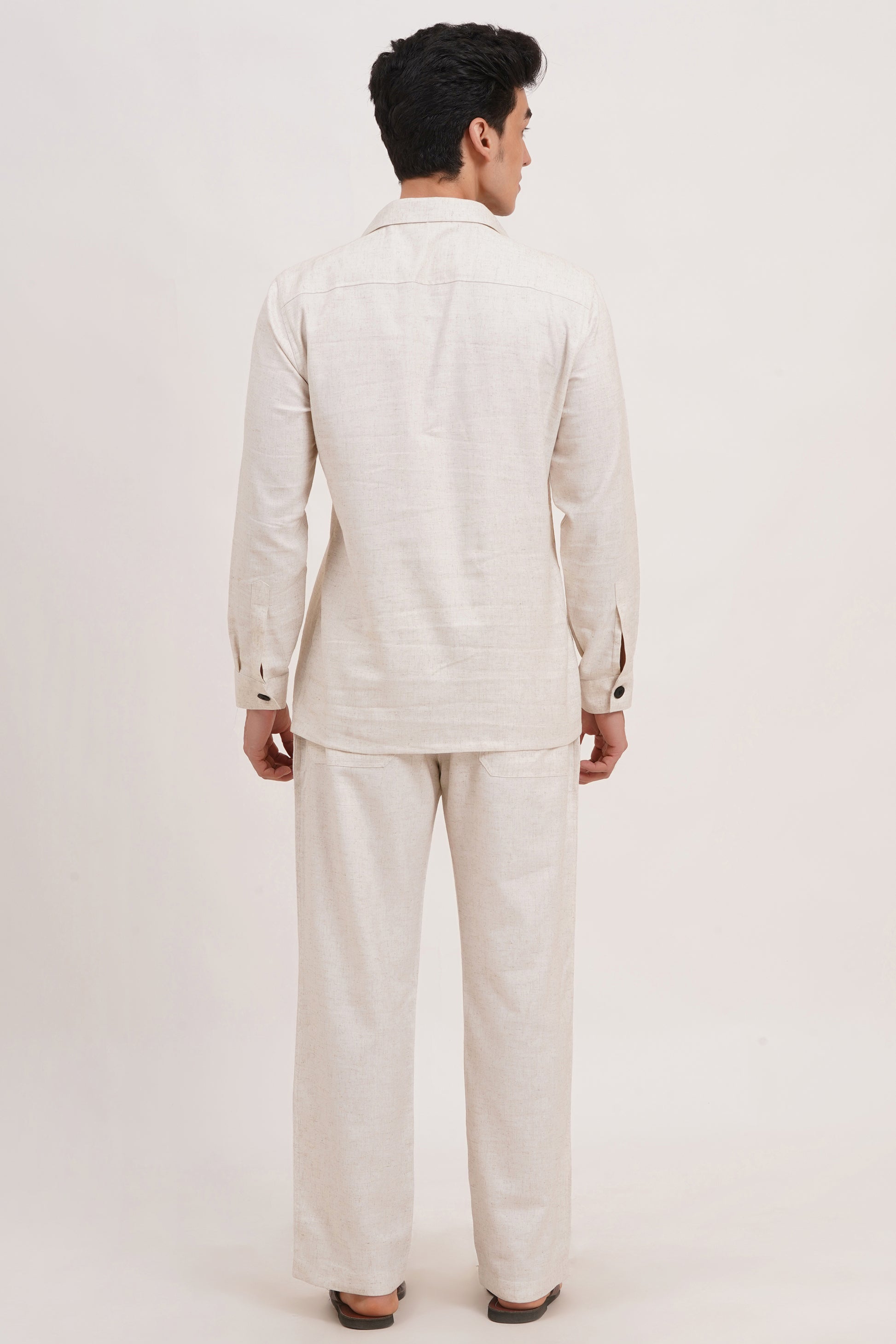 Men’s Warm Ivory Linen Blend Co-ords set Breathable & Stylish Two-Piece Outfit - Adam Spirit