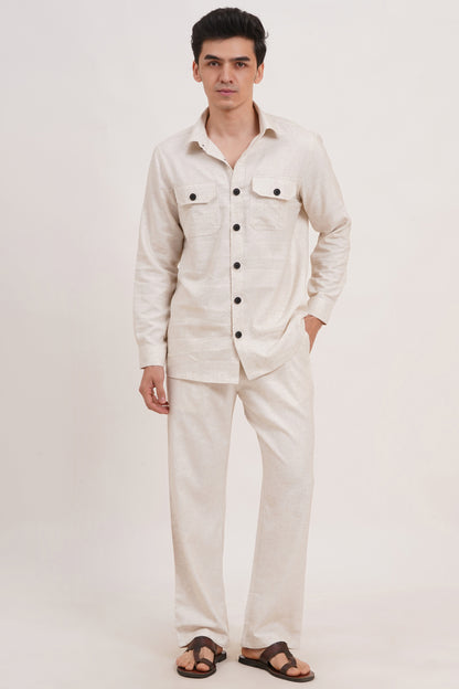 Men’s Warm Ivory Linen Blend Co-ords set Breathable & Stylish Two-Piece Outfit - Adam Spirit