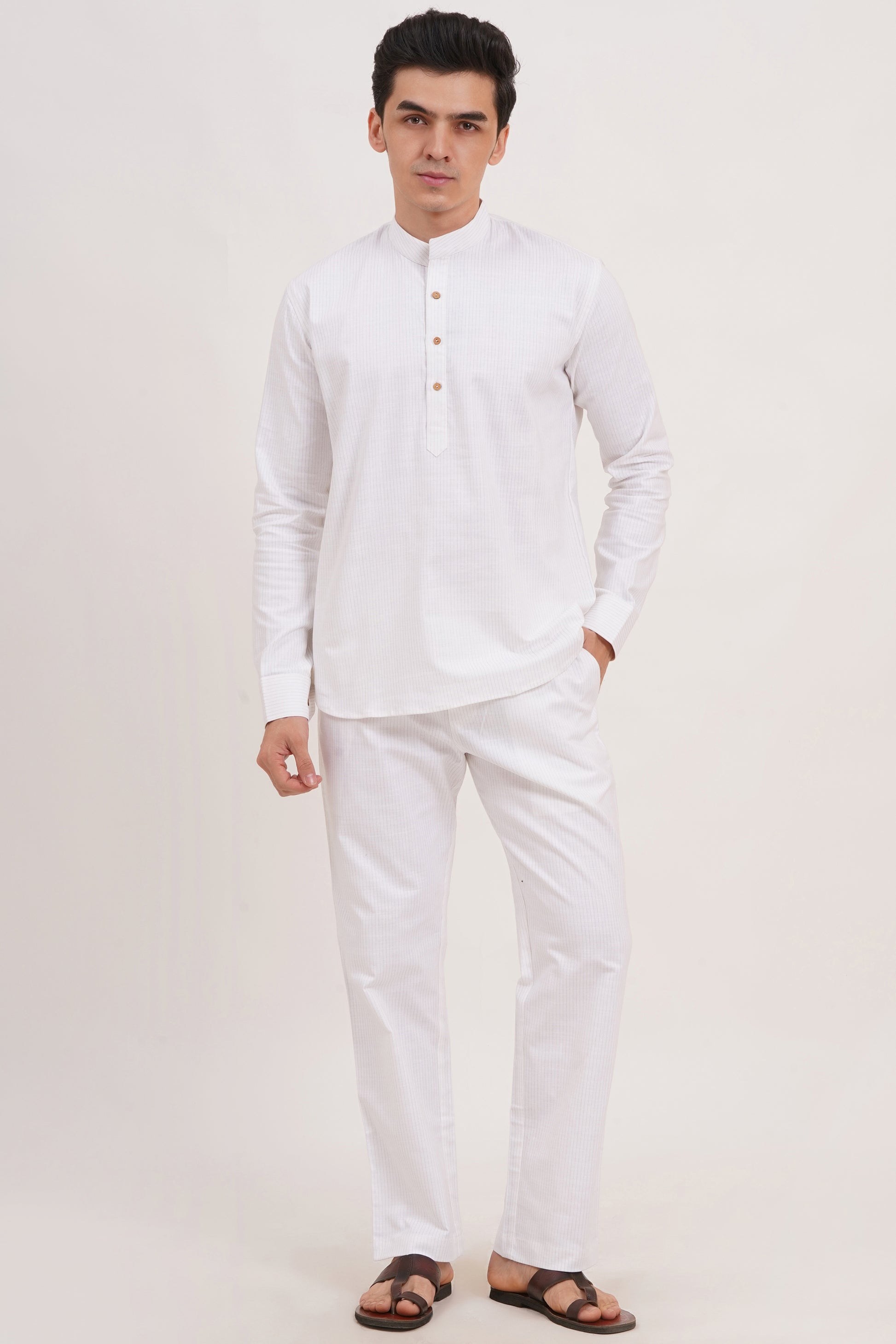Men’s White Co-ords set  Classic Comfort in a Luxe Linen Blend - Adam Spirit