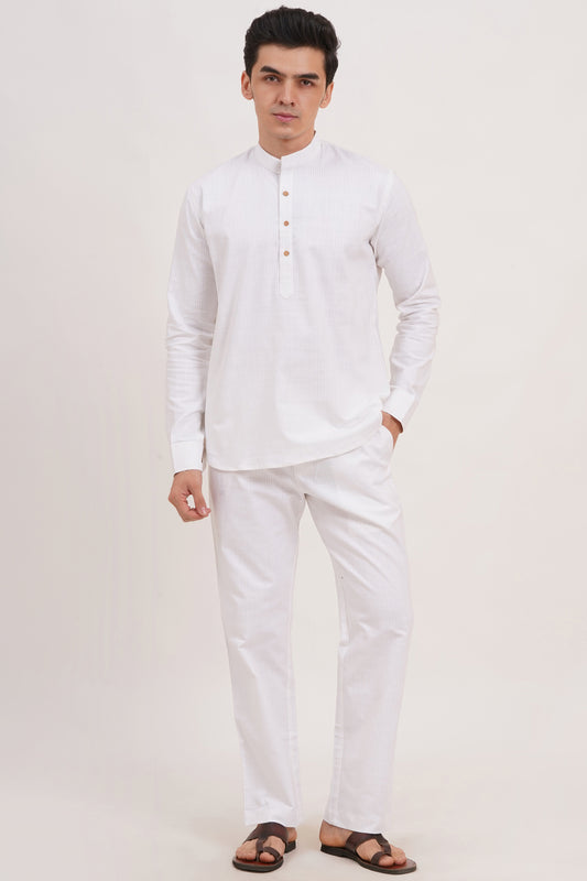 Men’s White Co-ords set  Classic Comfort in a Luxe Linen Blend - Adam Spirit