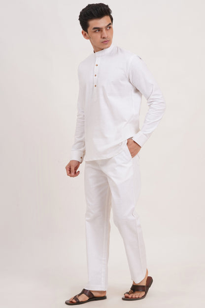 Men’s White Co-ords set  Classic Comfort in a Luxe Linen Blend - Adam Spirit