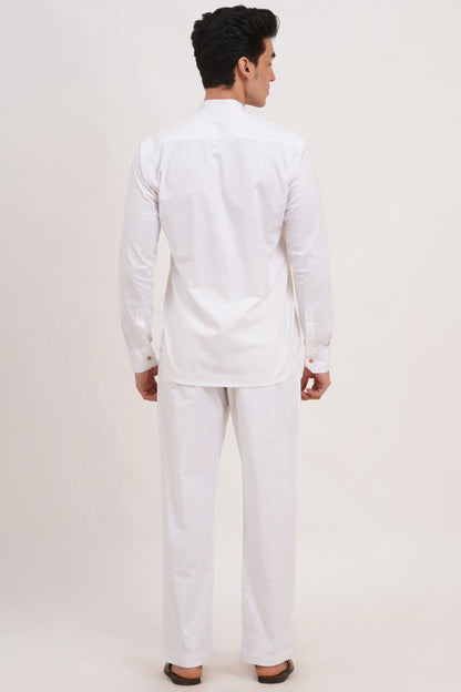 Men’s White Co-ords set  Classic Comfort in a Luxe Linen Blend - Adam Spirit