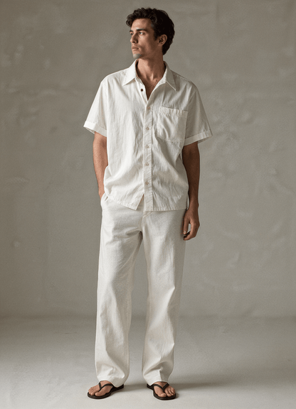 Men’s White Linen Co-ords set  Breathable & Stylish Two-Piece Outfit - Adam Spirit