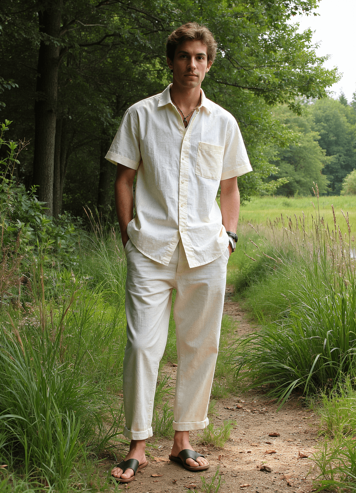 Men’s White Linen Co-ords set  Breathable & Stylish Two-Piece Outfit - Adam Spirit