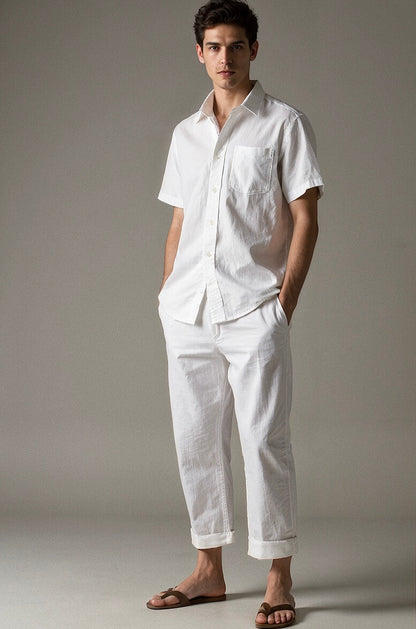 Men’s White Linen Co-ords set  Breathable & Stylish Two-Piece Outfit - Adam Spirit