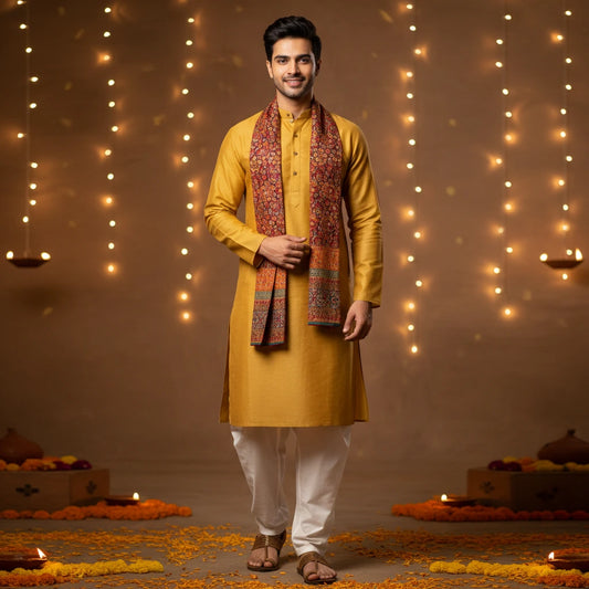 Men’s Yellow Kurta Pajama Set – Elegant Ethnic Wear for Weddings, Festive, and Traditional Occasions - Adam Spirit