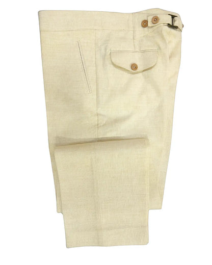 Ivory White Linen Gurkha Pants  Tailored Fit