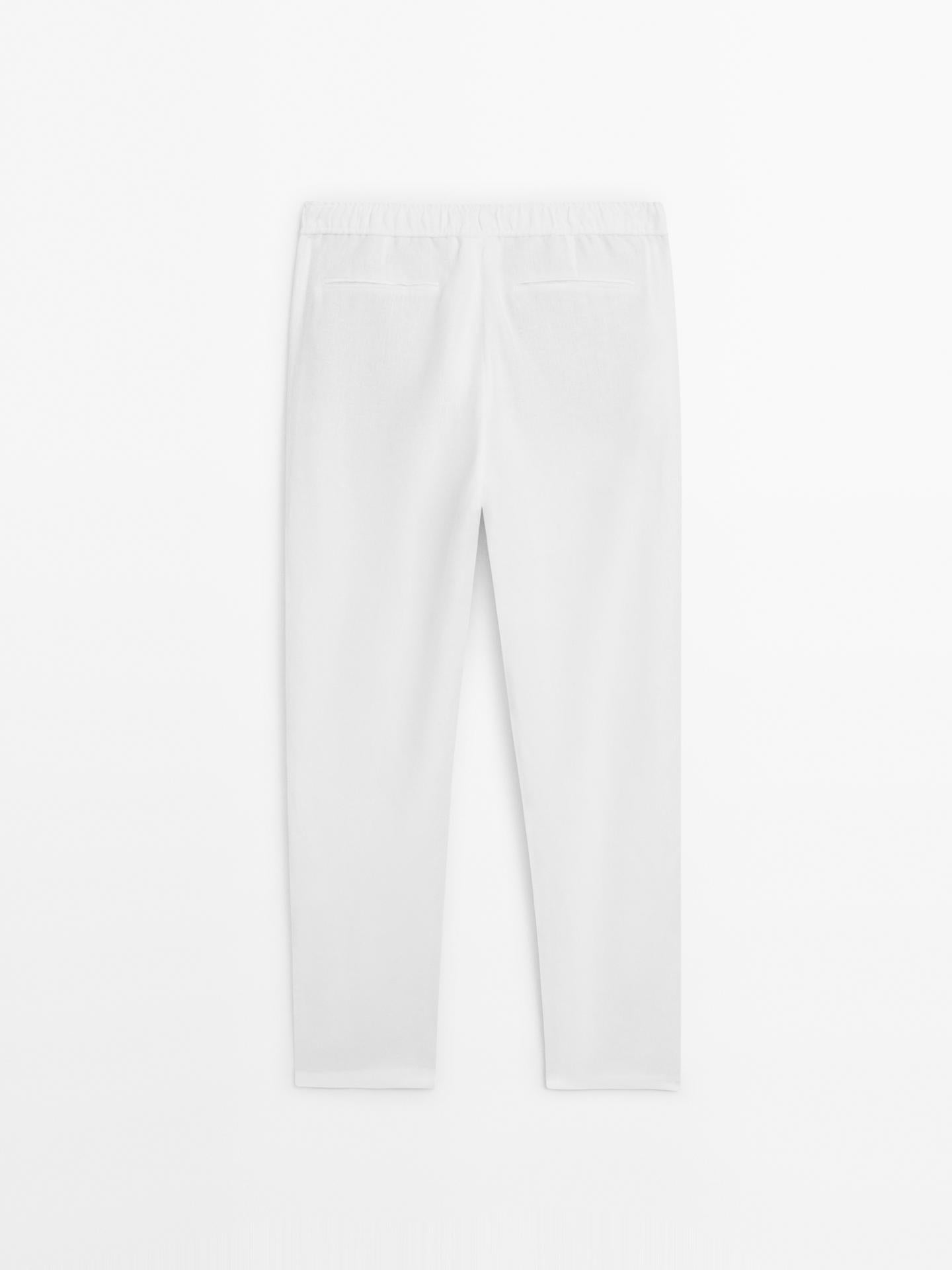 White Linen Drawstring Pants  Relaxed Fit Summer Bottoms for Effortless Comfort - Adam Spirit
