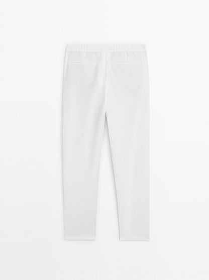 White Linen Drawstring Pants  Relaxed Fit Summer Bottoms for Effortless Comfort - Adam Spirit