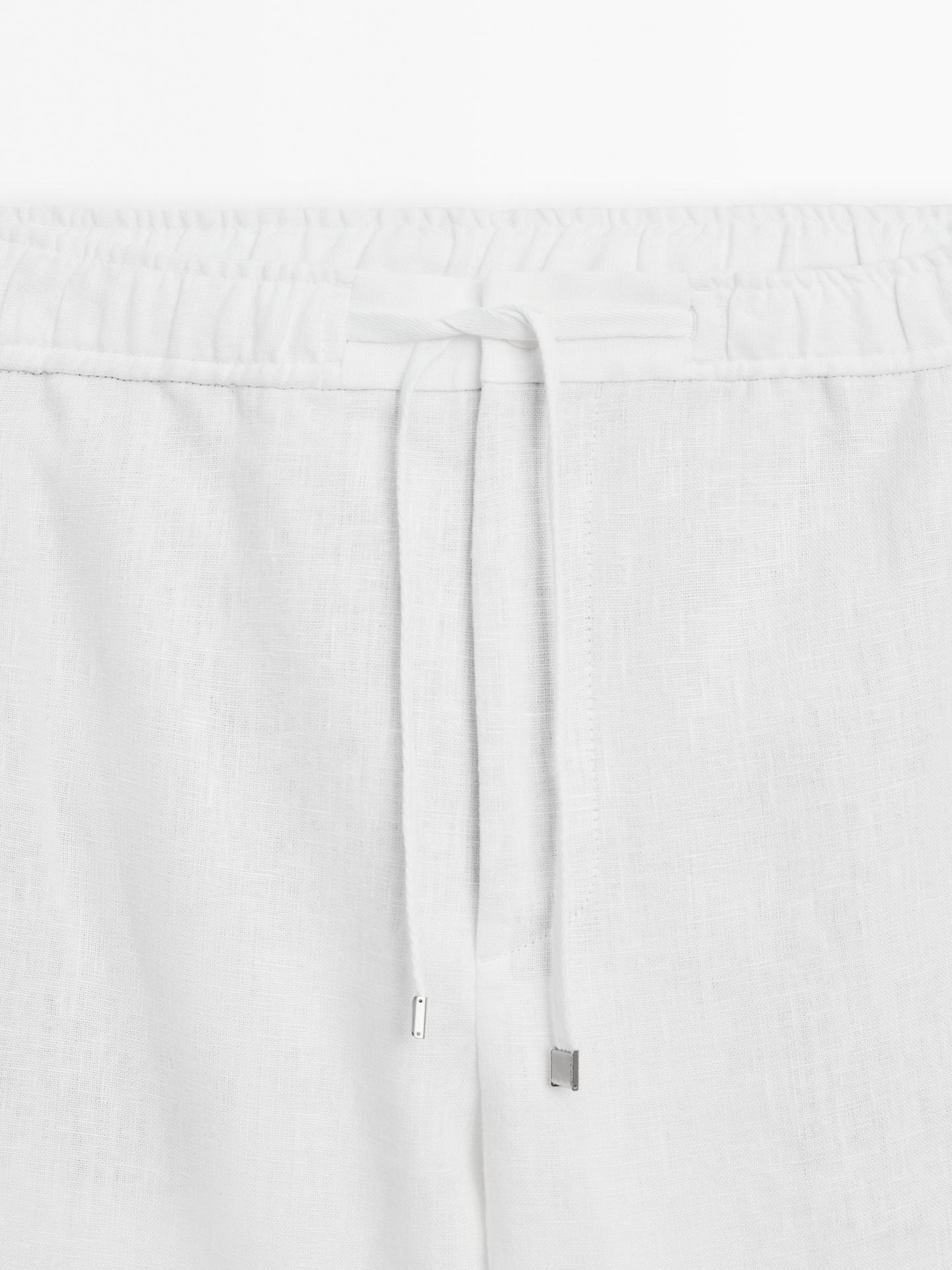 White Linen Drawstring Pants  Relaxed Fit Summer Bottoms for Effortless Comfort - Adam Spirit