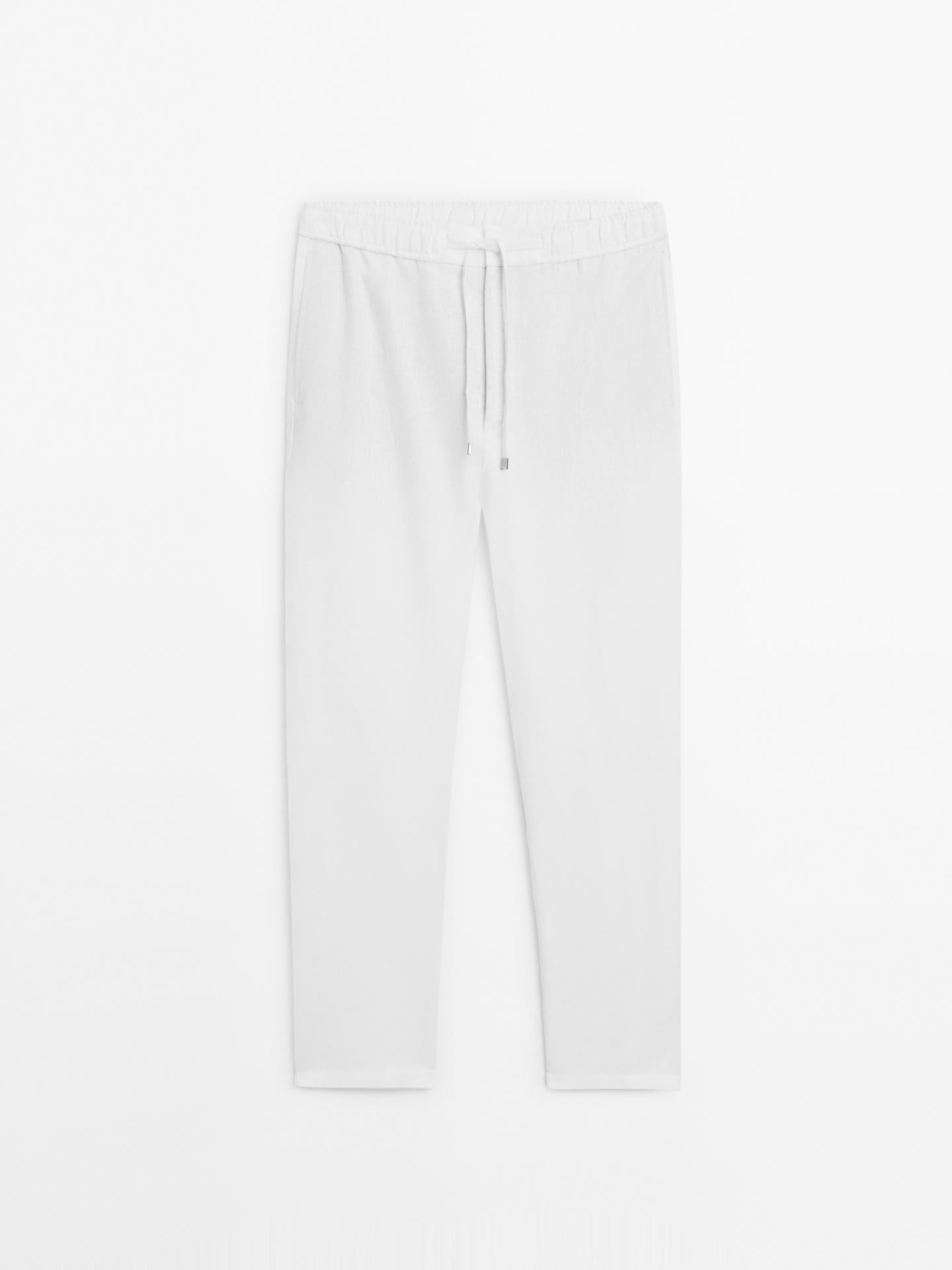 White Linen Drawstring Pants  Relaxed Fit Summer Bottoms for Effortless Comfort - Adam Spirit