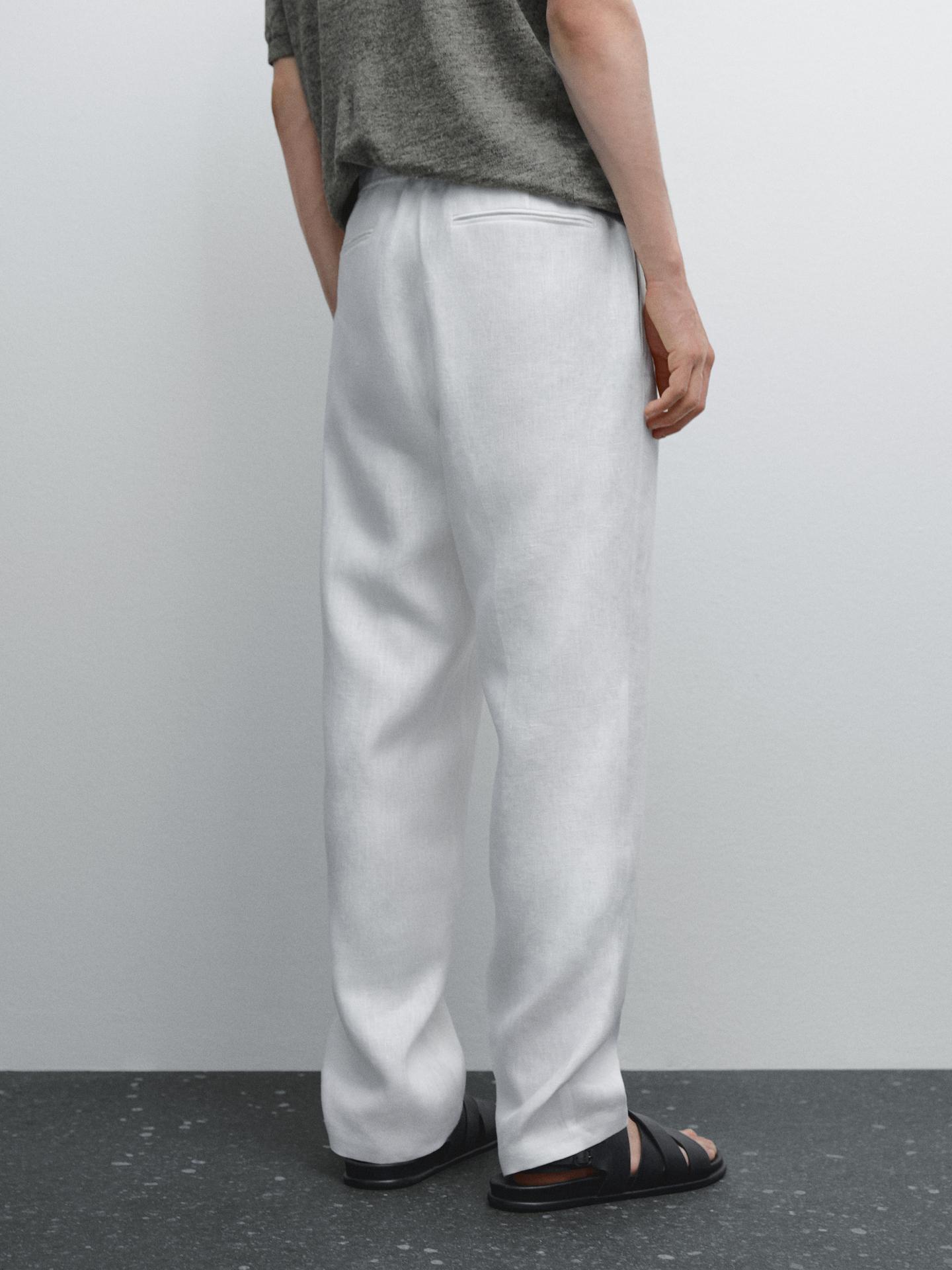 White Linen Drawstring Pants  Relaxed Fit Summer Bottoms for Effortless Comfort - Adam Spirit