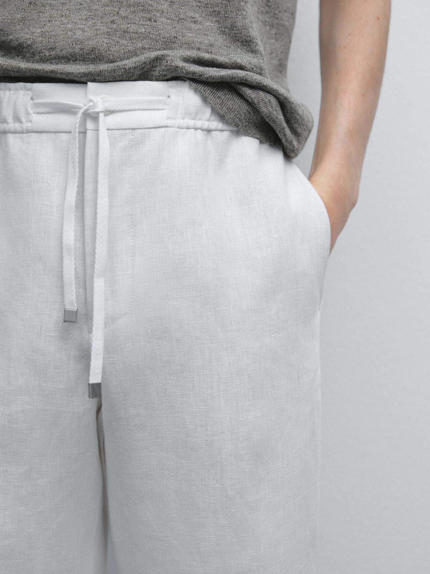 White Linen Drawstring Pants  Relaxed Fit Summer Bottoms for Effortless Comfort - Adam Spirit