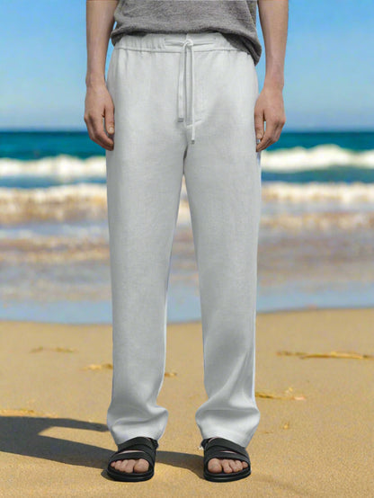 White Linen Drawstring Pants  Relaxed Fit Summer Bottoms for Effortless Comfort - Adam Spirit