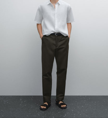 White Linen Shirt  Relaxed Fit Half Sleeves - Adam Spirit