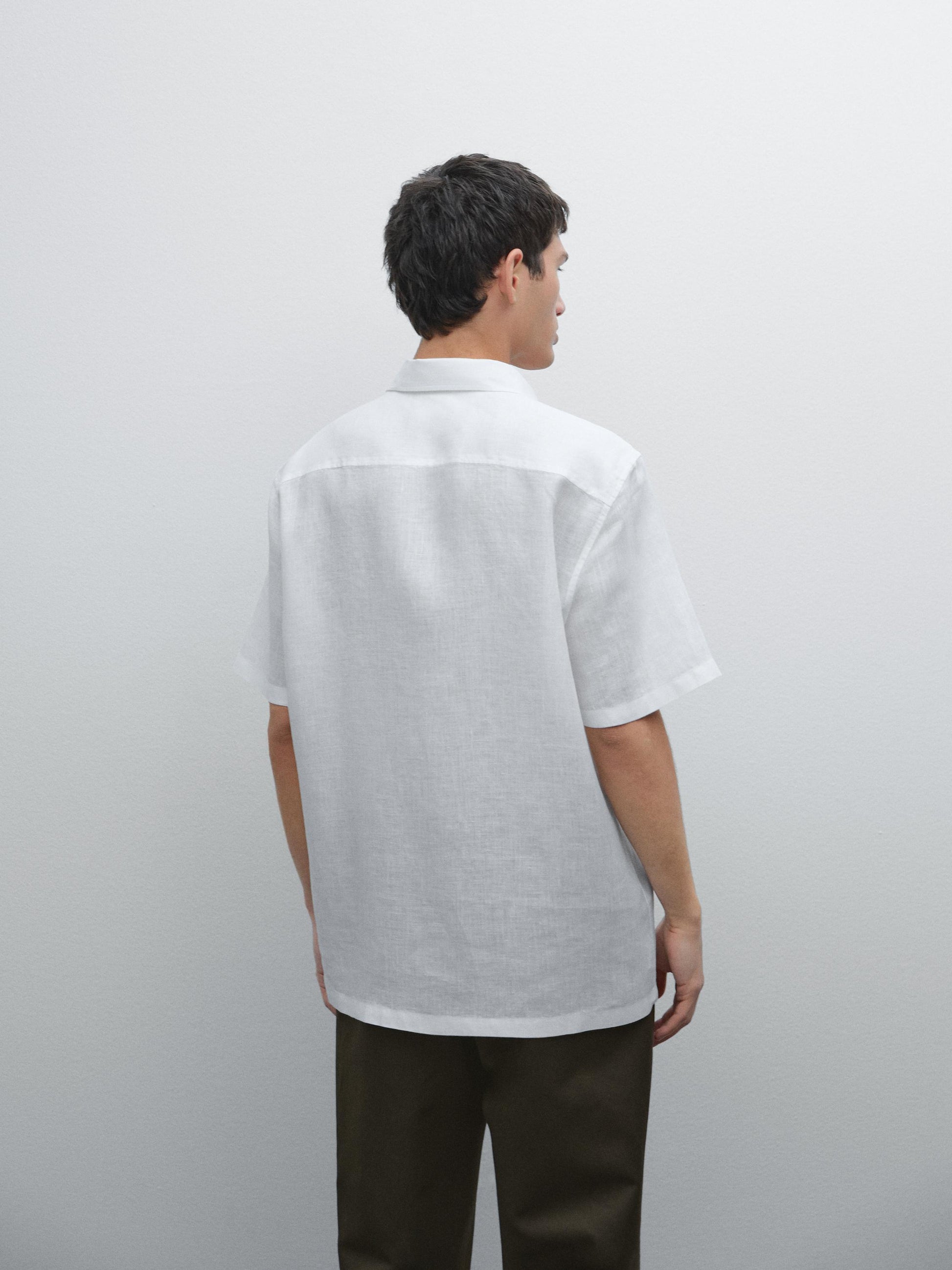 White Linen Shirt  Relaxed Fit Half Sleeves - Adam Spirit