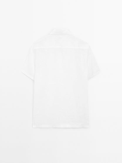 White Linen Shirt  Relaxed Fit Half Sleeves - Adam Spirit