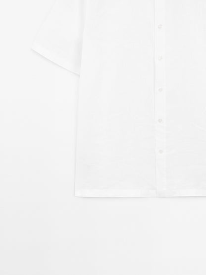 White Linen Shirt  Relaxed Fit Half Sleeves - Adam Spirit