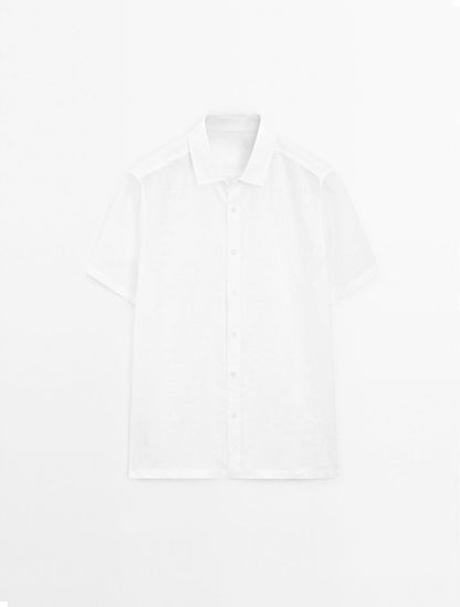 White Linen Shirt  Relaxed Fit Half Sleeves - Adam Spirit