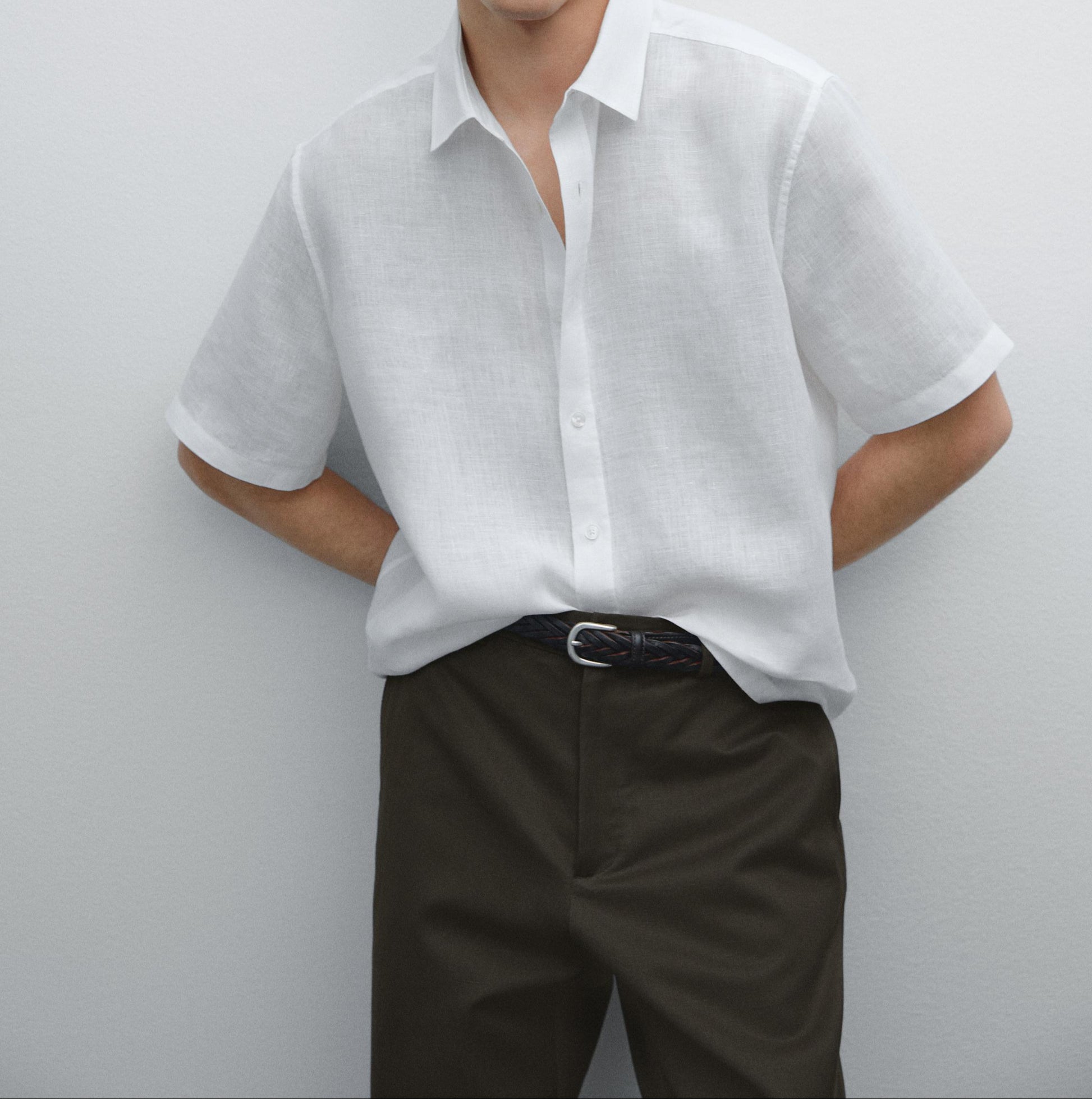 White Linen Shirt  Relaxed Fit Half Sleeves - Adam Spirit