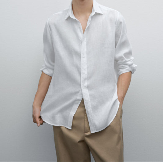 White Linen Shirt Relaxed Fit Summer Essential for Effortless Style - Adam Spirit