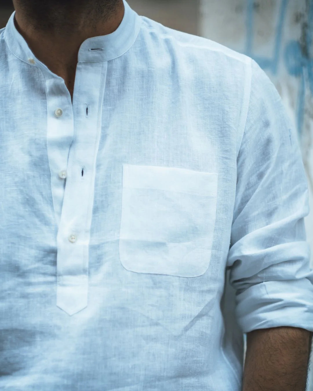 White Linen Shirt  Short Kurta Style - Adam Spirit