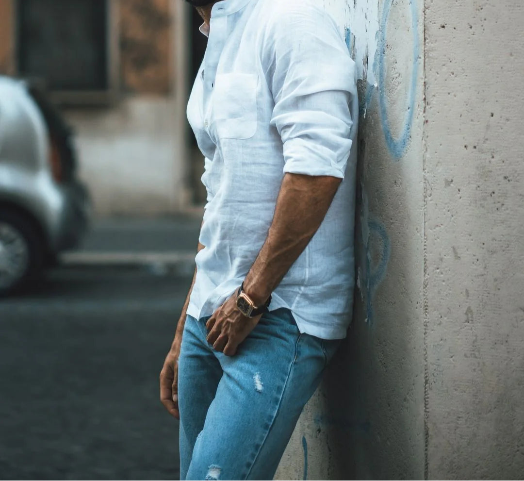 White Linen Shirt  Short Kurta Style - Adam Spirit