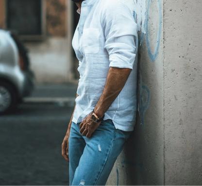 White Linen Shirt  Short Kurta Style - Adam Spirit