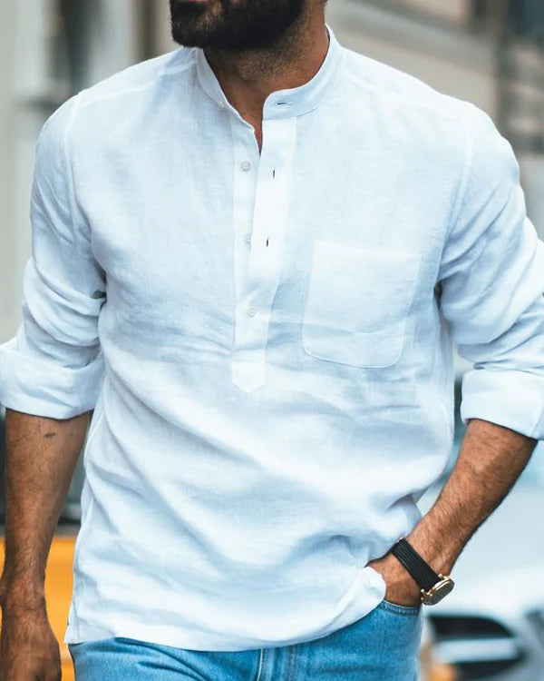 White Linen Shirt  Short Kurta Style - Adam Spirit