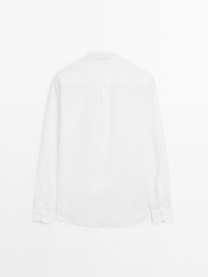 White Linen Shirt  Short Kurta Style - Adam Spirit