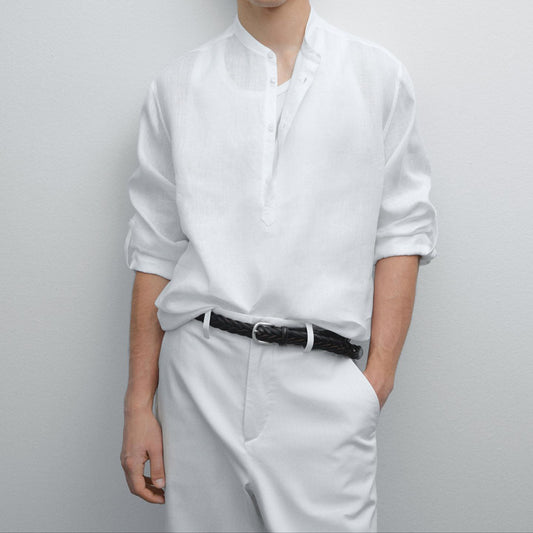 White Linen Shirt  Short Kurta Style - Adam Spirit