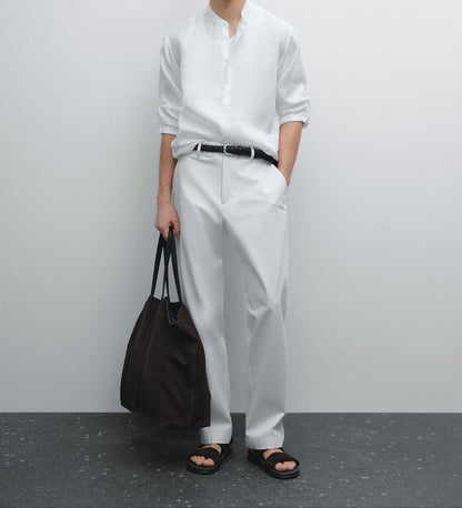 White Linen Shirt  Short Kurta Style - Adam Spirit