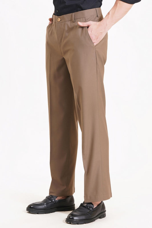 Brown Relaxed Fit Formal Trousers - Adam Spirit