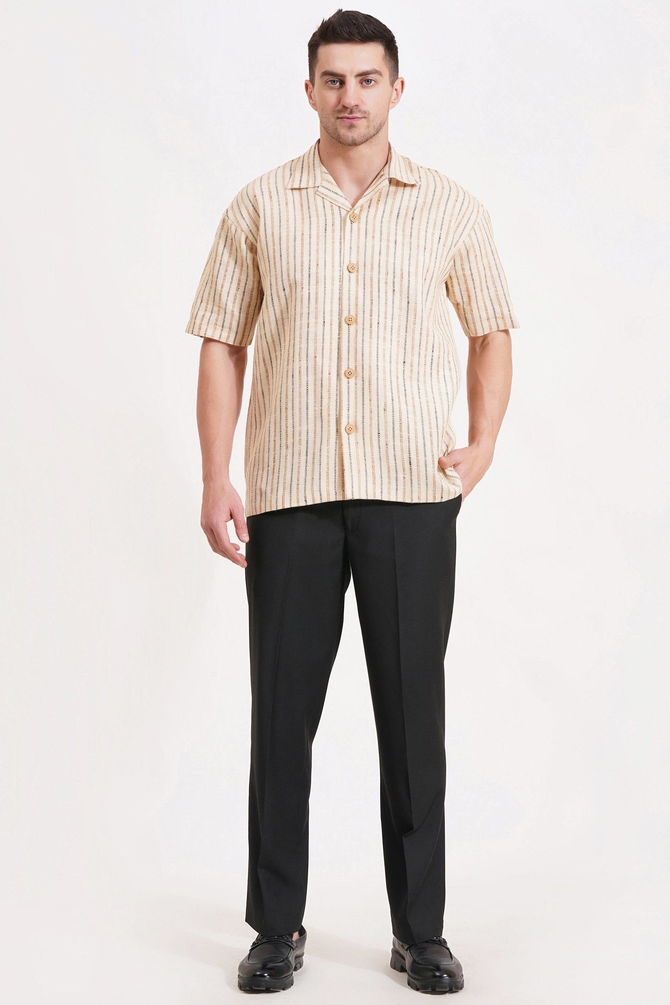 Comfort Fit Striped Khadi Short Sleeve Shirt - Adam Spirit
