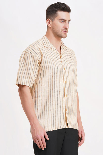 Comfort Fit Striped Khadi Short Sleeve Shirt - Adam Spirit
